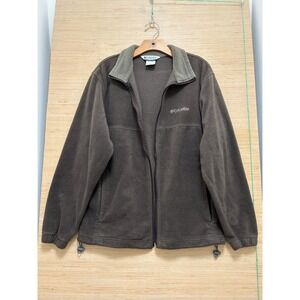 Columbia Mens L Brown Full Zip Fleece Jacket Mock Neck Hiking BAD ZIPPER